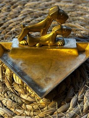 Vintage 1930s Art Deco Brass Scottie Terrier Dogs Ashtray Trinket Dish